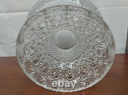 Beautiful DAISY BUTTON Turkish Heavy CUT GLASS Crystal PUNCH BOWL Fruit Stand