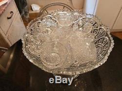 Beautiful Depression Era 12 Cup Punch Bowl on Base with 12 cups