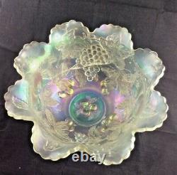 Beautiful Dugan Glass Many Fruits Punch Bowl Carnival Glass No Stand