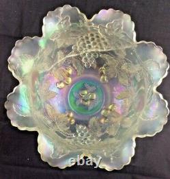 Beautiful Dugan Glass Many Fruits Punch Bowl Carnival Glass No Stand