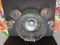 Beautiful Early Cambrige Etched Glass Fruit/Punch Bowl & 4 glasses