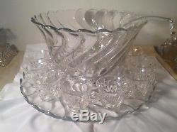 Beautiful Fostoria Colony Punch Bowl, Underplate, Twelve Cups and Ladle