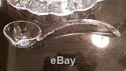 Beautiful Huge Antique 12 Cup Punch Bowl on Matching Platter with Glass Ladle
