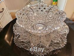 Beautiful Huge Antique 20 Cup Punch Bowl on Matching Platter