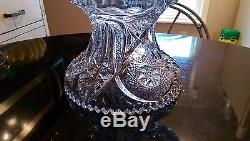 Beautiful & Huge Antique Glass Punch Bowl on Glass Pedestal Near Cut