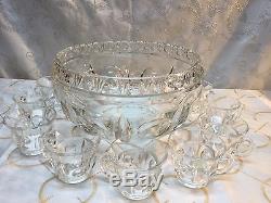 Beautiful Huge Antique Vintage Punch Bowl Set with 12 Cups