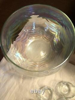 Beautiful Iridescent West Virginia Glass Punch Bowl Set In Box 14 Piece MCM
