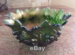 Beautiful Northwood Acorn and Burrs Iridescent green punch bowl and two cups