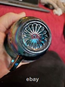 Beautiful Princess Blue Carnival Glass Punch Bowl & 12 Matching Cups Iridescent