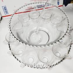 Beautiful Vintage Imperial Candlewick Punch Bowl Set 12 Glasses 16 Plate, Spoon