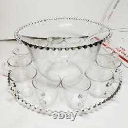 Beautiful Vintage Imperial Candlewick Punch Bowl Set 12 Glasses 16 Plate, Spoon