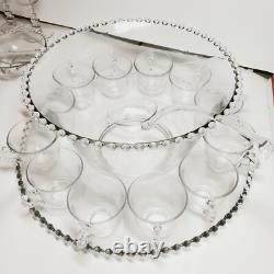 Beautiful Vintage Imperial Candlewick Punch Bowl Set 12 Glasses 16 Plate, Spoon