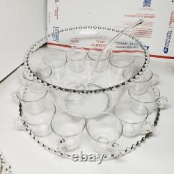 Beautiful Vintage Imperial Candlewick Punch Bowl Set 12 Glasses 16 Plate, Spoon
