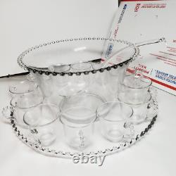 Beautiful Vintage Imperial Candlewick Punch Bowl Set 12 Glasses 16 Plate, Spoon