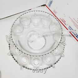 Beautiful Vintage Imperial Candlewick Punch Bowl Set 12 Glasses 16 Plate, Spoon