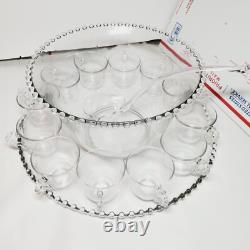 Beautiful Vintage Imperial Candlewick Punch Bowl Set 12 Glasses 16 Plate, Spoon