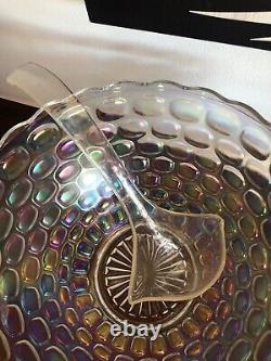 Beautiful Vintage Iridescent Thumbprint Punch Bowl With 8 Cups & Ladle