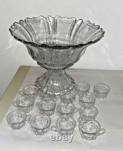 Best Vintage Heisey Punch Bowl Set with Stand and 14 Cups Glasses