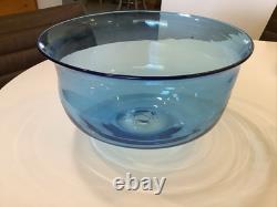 Blenko Glass Bright Blue Hand Blown 11D Punch Center Chip Bowl WOW