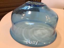 Blenko Glass Bright Blue Hand Blown 11D Punch Center Chip Bowl WOW