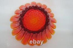 Blenko Tangerine Amberina Daisy Sunflower Large Glass Punch Bowl 3015B
