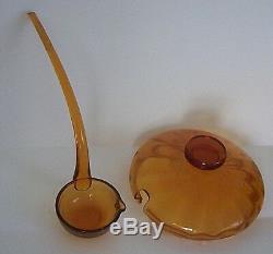 Blown Amber Glass Covered Punch Bowl Set withGlasses & Ladle Mid Century