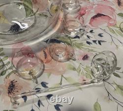 Blown Glass Punch Bowl Set of 14 Italian Moderno Lg Bowl, glass ladle, 12 cups