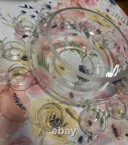 Blown Glass Punch Bowl Set of 14 Italian Moderno Lg Bowl, glass ladle, 12 cups