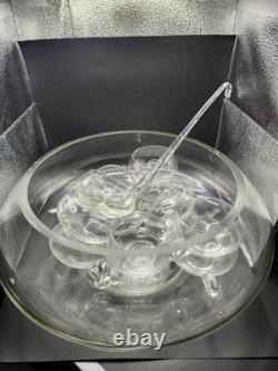 Blown Glass Punch Bowl Set of 26 Italian Moderno Lg Bowl, glass ladle, 25 cups