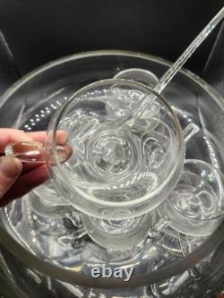 Blown Glass Punch Bowl Set of 26 Italian Moderno Lg Bowl, glass ladle, 25 cups