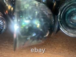 Blue Iridescent Carnival Glass Punch Bowl Set Harvest Grape by Indiana Glass Co