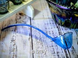 Blue Iridescent Carnival Glass Punch Bowl Set Harvest Grape by Indiana Glass Co