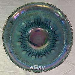 Blue Princess Punch Bowl Indiana Carnival Glass Harvest Grape 12 Cups NO Hooks