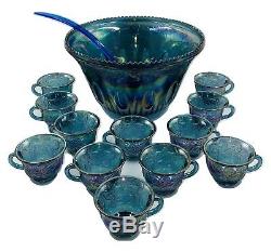 Blue Princess Punch Set 7446 26pc Indiana Carnival Glass Punch Bowl 12 Cups
