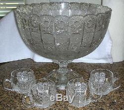 Bohemia Crystal QUEEN LACE Hand Cut Footed Punch Bowl 10 Glasses Bohemian Czech