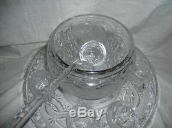 Bohemia lead cut crystal barrel punch bowl, lid, ladle, tray set x 6 cups boxed