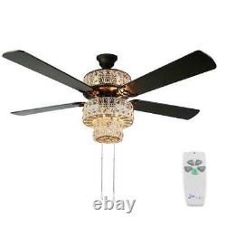 Bohemian 52 in. Indoor white punched metal ceiling fan remote crystal light