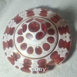 Bohemian Cranberry Overlay White Glass Punch Bowl Replacement Lid With Gilded