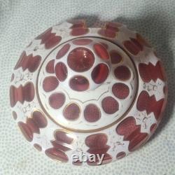 Bohemian Cranberry Overlay White Glass Punch Bowl Replacement Lid With Gilded