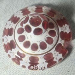 Bohemian Cranberry Overlay White Glass Punch Bowl Replacement Lid With Gilded