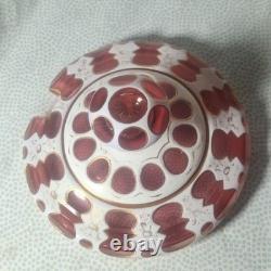 Bohemian Cranberry Overlay White Glass Punch Bowl Replacement Lid With Gilded