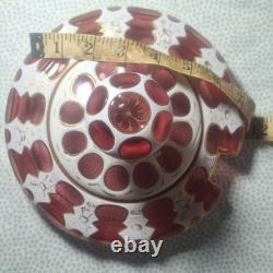 Bohemian Cranberry Overlay White Glass Punch Bowl Replacement Lid With Gilded