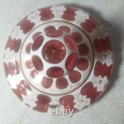 Bohemian Cranberry Overlay White Glass Punch Bowl Replacement Lid With Gilded