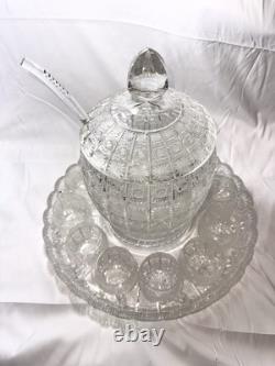 Bohemian Cut Crystal Glass Punch Bowl Set