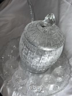 Bohemian Cut Crystal Glass Punch Bowl Set
