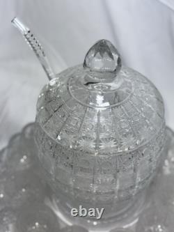 Bohemian Cut Crystal Glass Punch Bowl Set