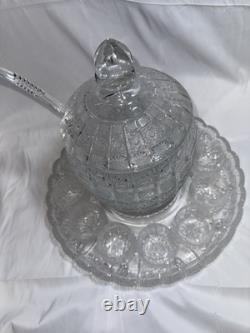 Bohemian Cut Crystal Glass Punch Bowl Set