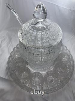Bohemian Cut Crystal Glass Punch Bowl Set