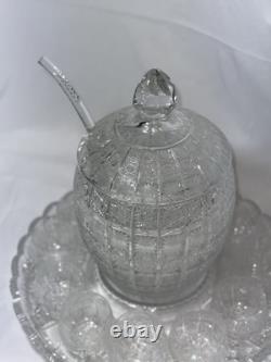 Bohemian Cut Crystal Glass Punch Bowl Set