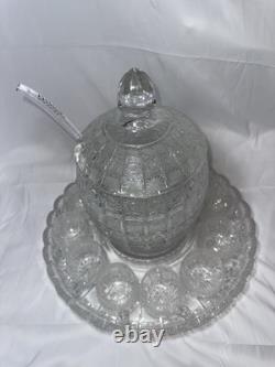 Bohemian Cut Crystal Glass Punch Bowl Set